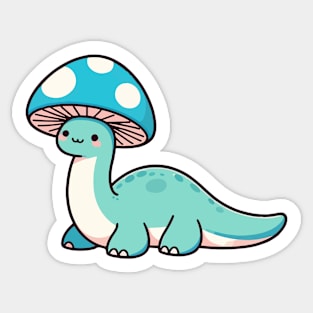 Kawaii simple Mushroom Hat Blue Dinosaur Brontosaurus Sticker